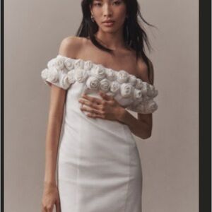 BHLDN Strapless White Floral Dress